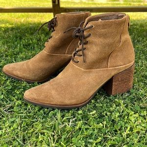 MATISSE Suede Brown Lace-Up and Zipper Back Boot Chunky Heel - US 7